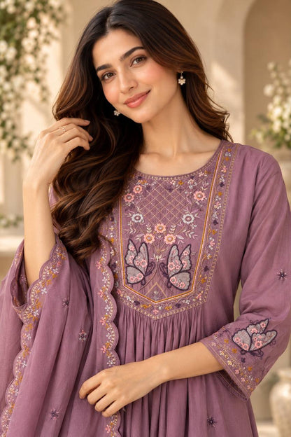 Enchanted Butterfly Embroidered Flared Suit Set