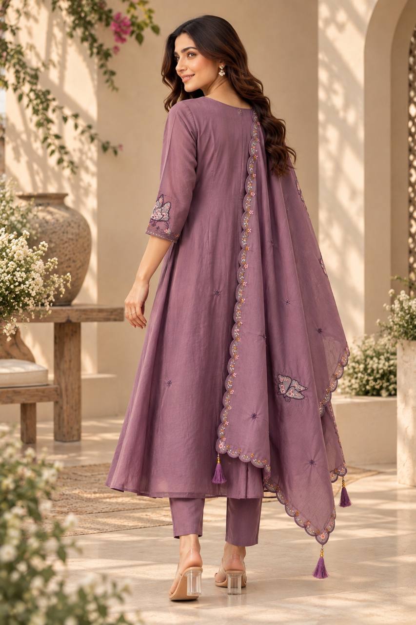 Enchanted Butterfly Embroidered Flared Suit Set