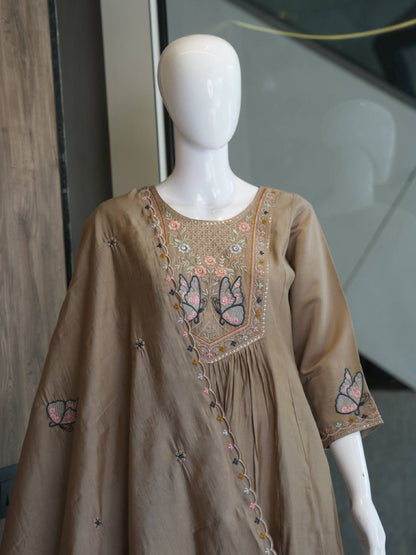 Butterfly Embroidered Anarkali Suit Set