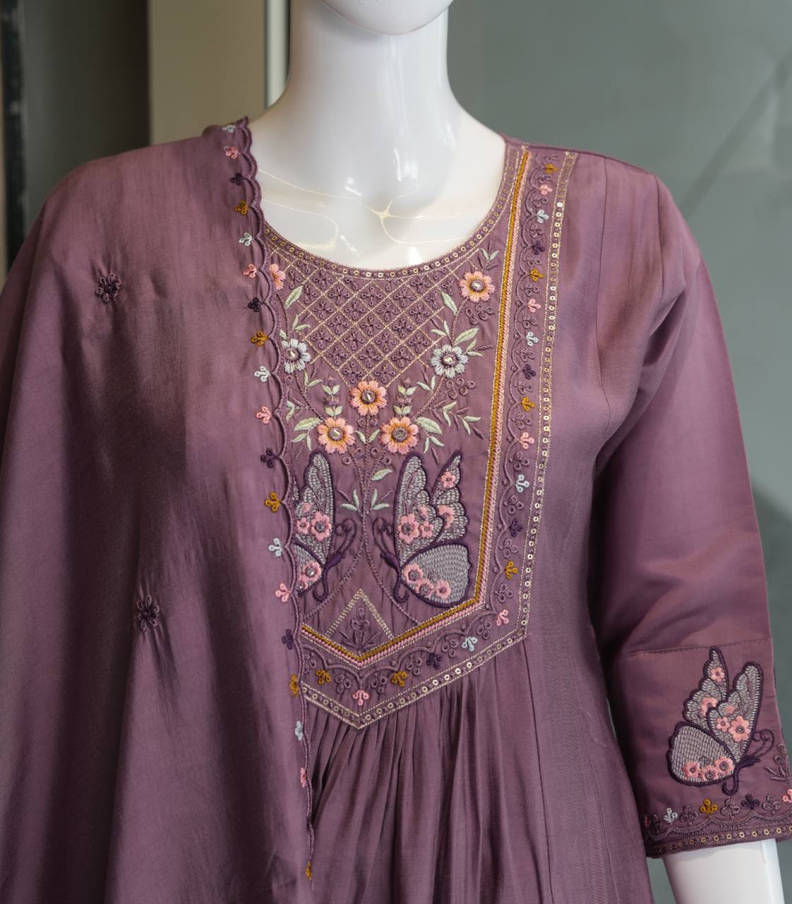 Enchanted Butterfly Embroidered Flared Suit Set