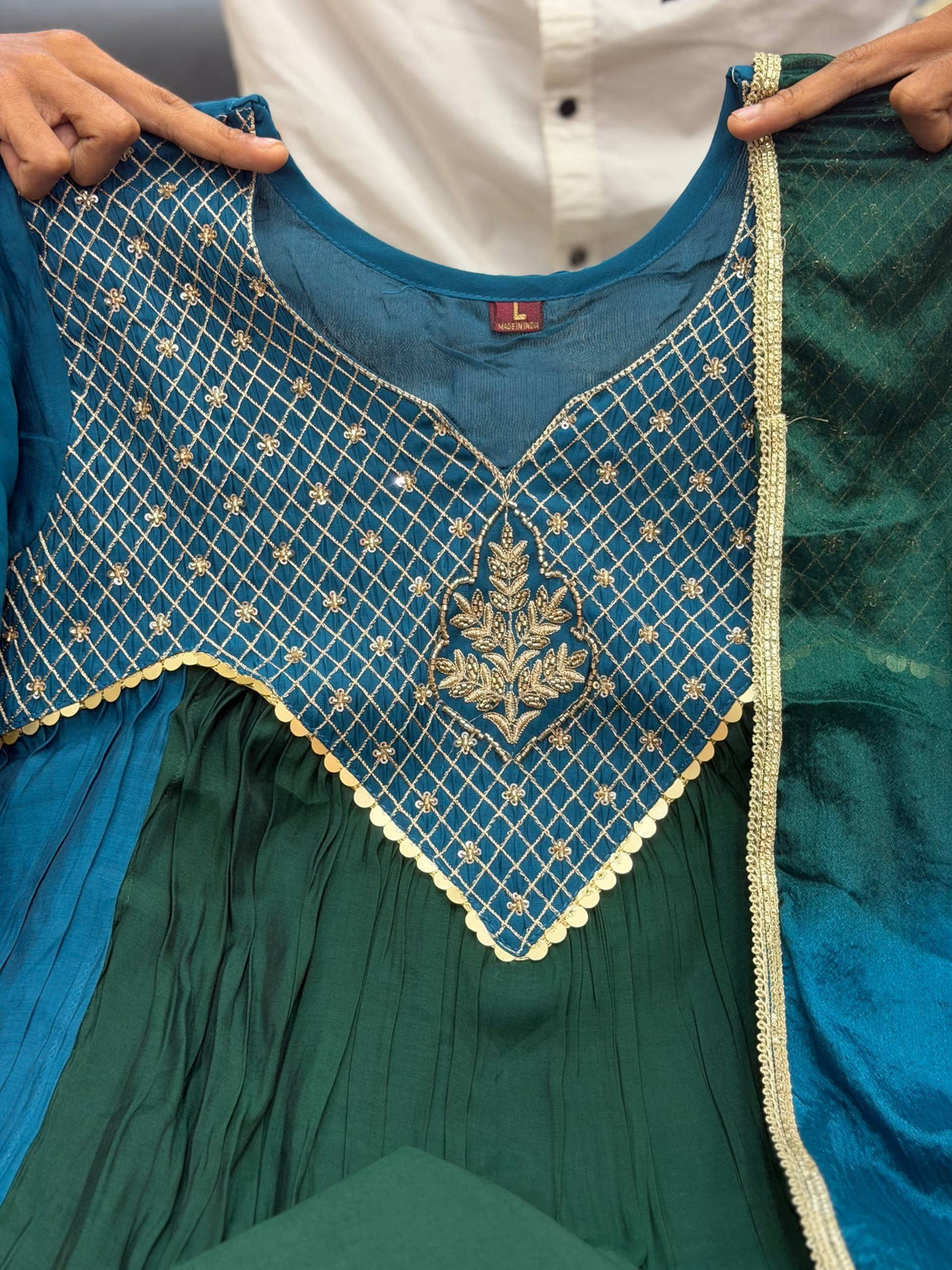 Magic Emerald Green Embroidered Anarkali Suit Set