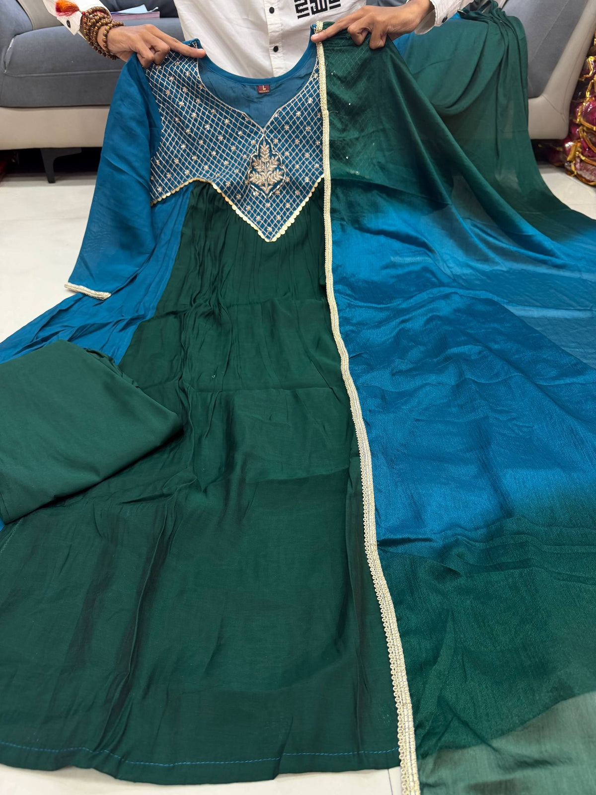 Magic Emerald Green Embroidered Anarkali Suit Set