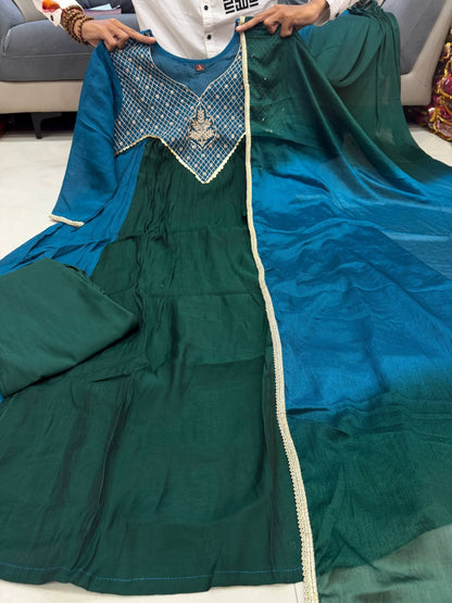 Magic Emerald Green Embroidered Anarkali Suit Set