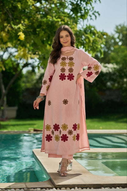 Beautiful Blush Pink Floral Embroidered Suit Set