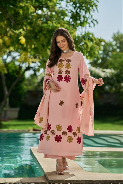 Beautiful Blush Pink Floral Embroidered Suit Set