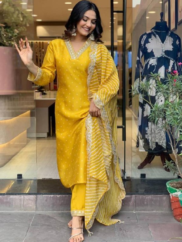 Mustard Yellow Festive Kurta Dupatta Set