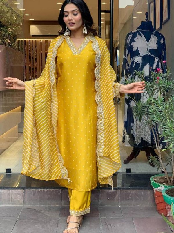Mustard Yellow Festive Kurta Dupatta Set