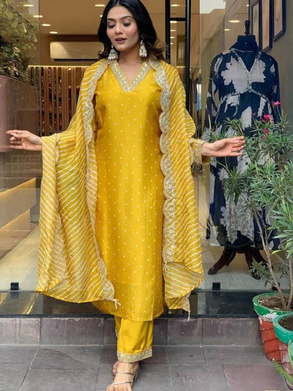 Mustard Yellow Festive Kurta Dupatta Set