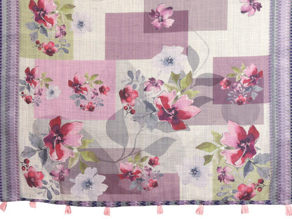 Beautiful Pastel Multi-Tone Linen Cotton Saree with Artistic Floral Prints