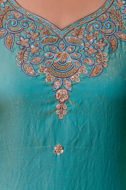 Elegant Aqua Blue Embroidered Suit Set