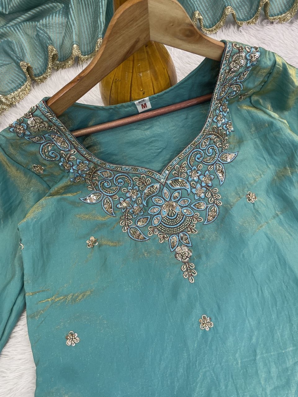 Elegant Aqua Blue Embroidered Suit Set