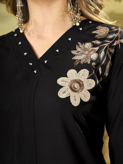 Elegant Black Floral Embroidered Co-Ord Set for Women