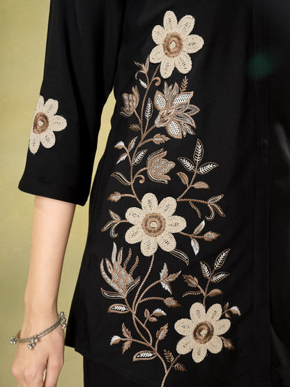 Elegant Black Floral Embroidered Co-Ord Set for Women