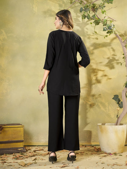 Elegant Black Floral Embroidered Co-Ord Set for Women