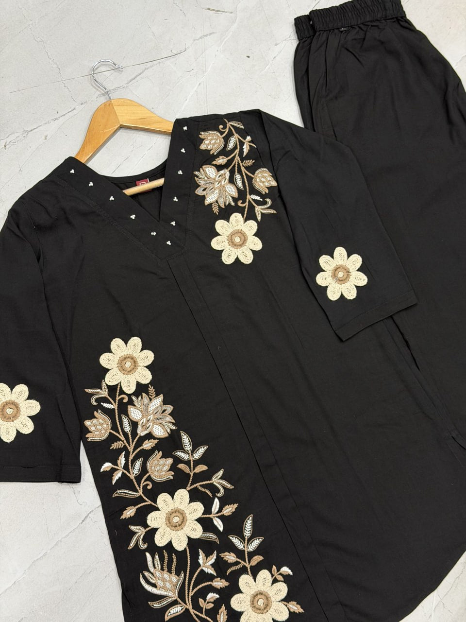 Elegant Black Floral Embroidered Co-Ord Set for Women