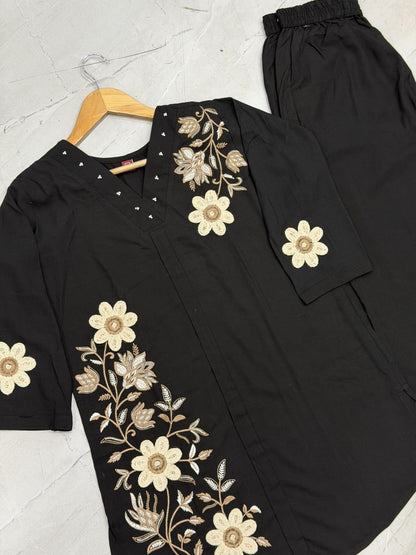 Elegant Black Floral Embroidered Co-Ord Set for Women