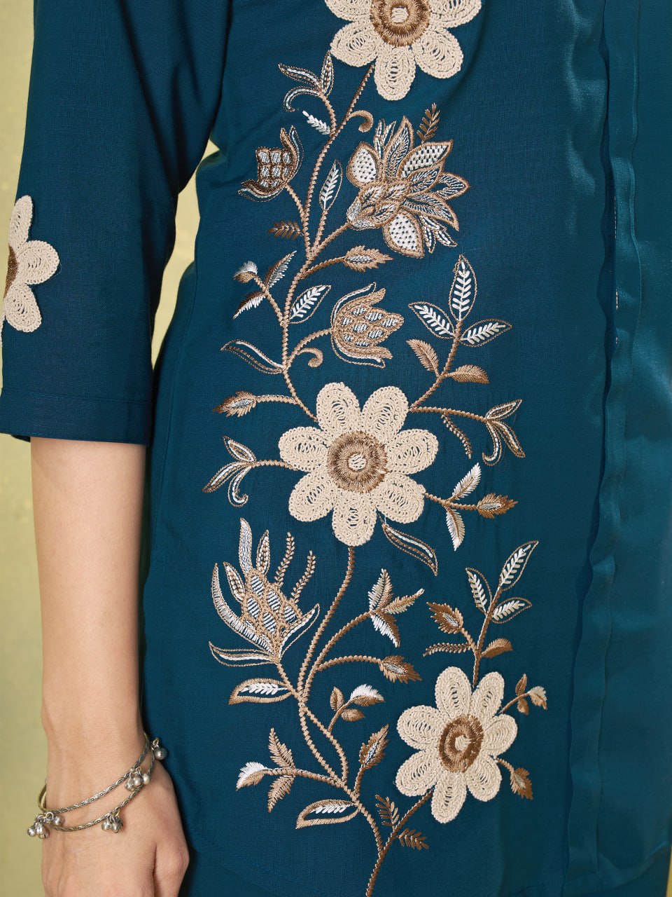Elegant Teal Blue Floral Embroidered Co-Ord Set for Women