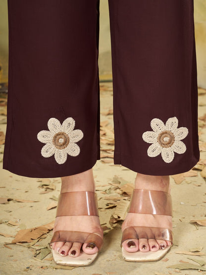 Elegant Brown Floral Embroidered Co-Ord Set for Women