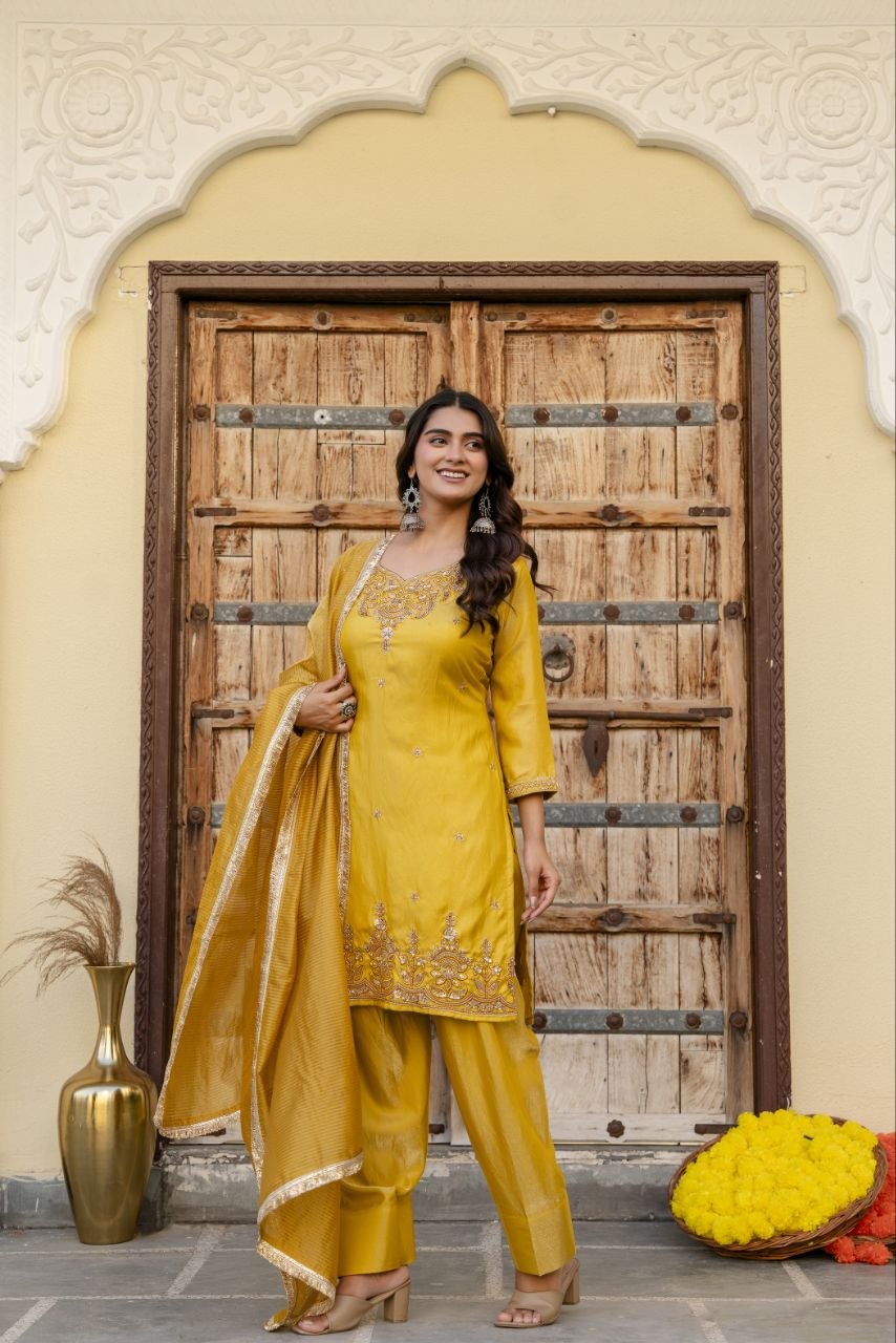 Radiant Mustard Embroidered Festive Suit Set