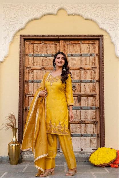 Radiant Mustard Embroidered Festive Suit Set