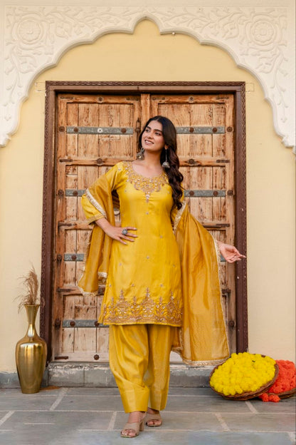 Radiant Mustard Embroidered Festive Suit Set