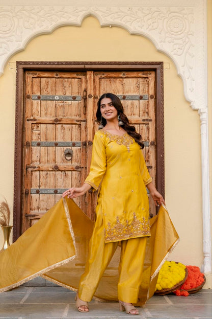 Radiant Mustard Embroidered Festive Suit Set