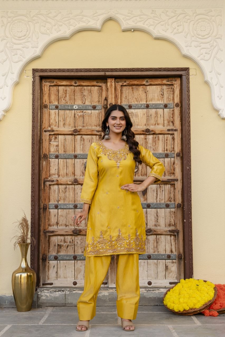 Radiant Mustard Embroidered Festive Suit Set