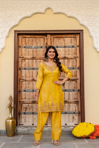Radiant Mustard Embroidered Festive Suit Set