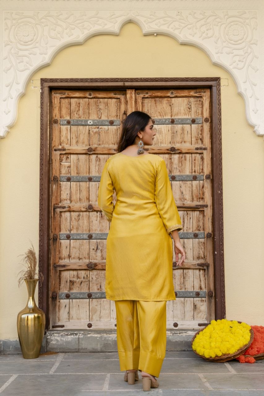 Radiant Mustard Embroidered Festive Suit Set