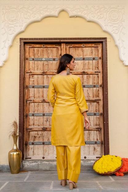 Radiant Mustard Embroidered Festive Suit Set