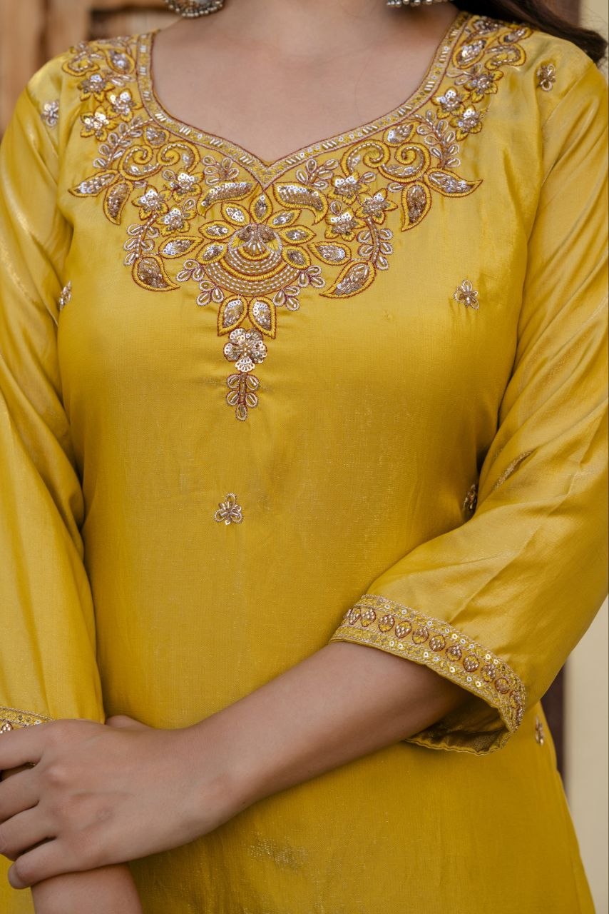 Radiant Mustard Embroidered Festive Suit Set