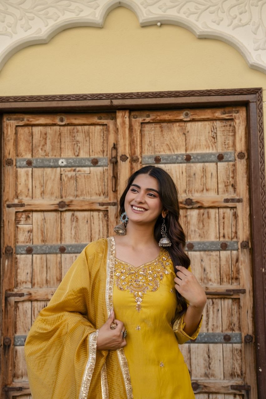 Radiant Mustard Embroidered Festive Suit Set
