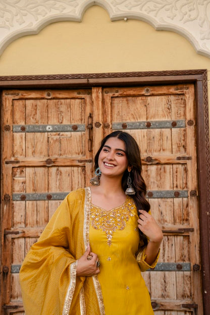 Radiant Mustard Embroidered Festive Suit Set