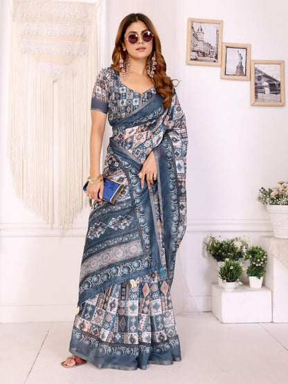 Stylish Multicolour Chanderi Saree with Digital Geometric Print