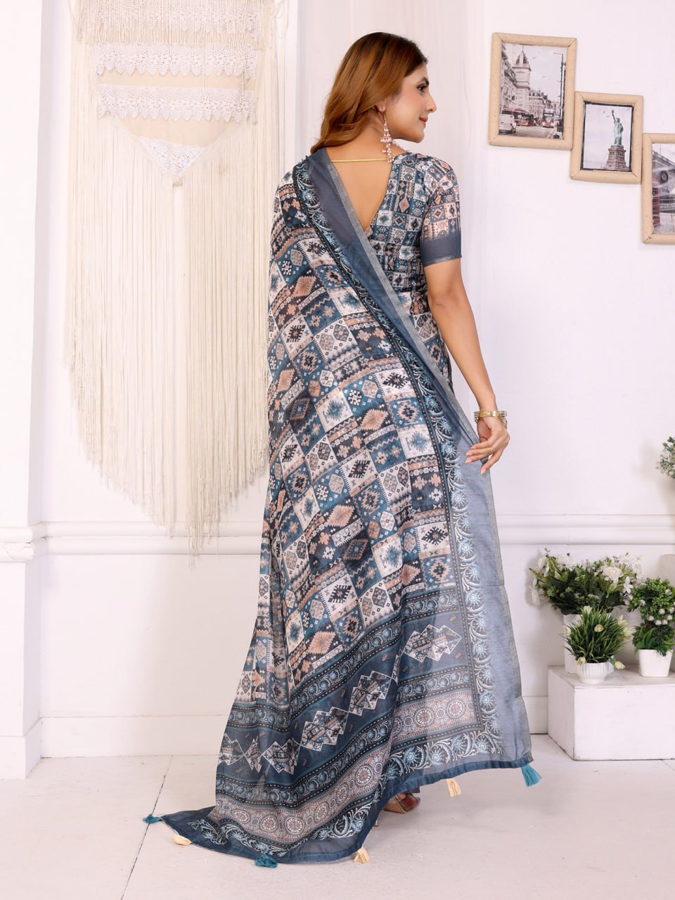 Stylish Multicolour Chanderi Saree with Digital Geometric Print