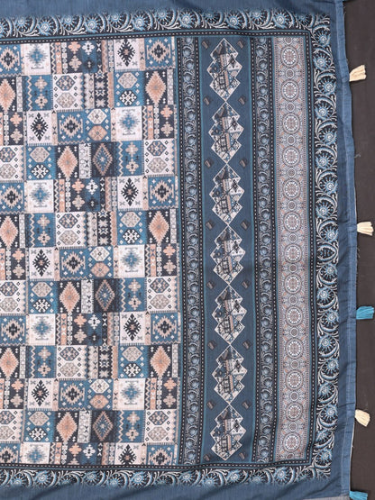Stylish Multicolour Chanderi Saree with Digital Geometric Print