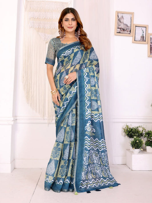 Designer Chanderi Saree with Leaf & Abstract Digital Print