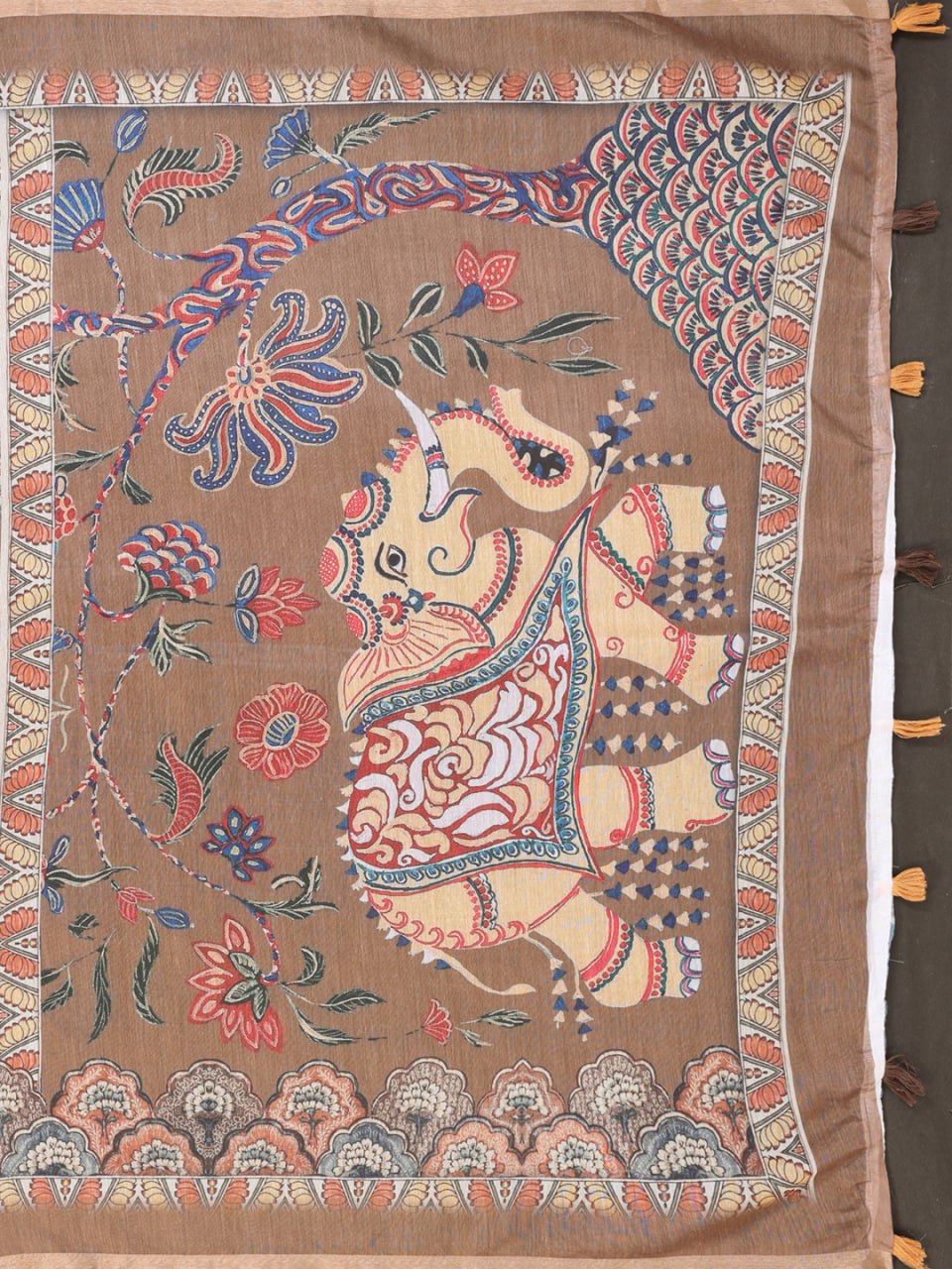 Trendy Coffee Brown Chanderi Digital Print Saree
