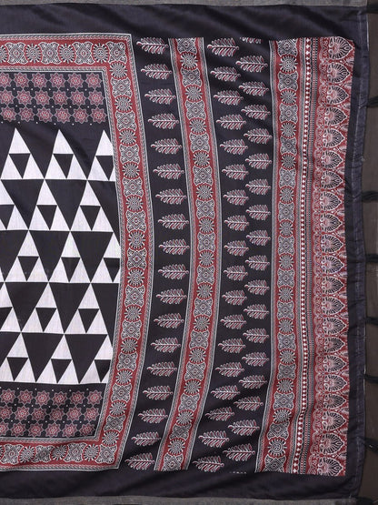 Magic Black & Maroon Geometric Printed Chanderi Saree