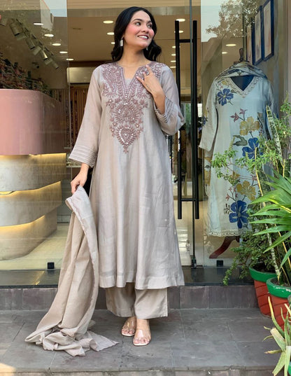Pearl Mist Embroidered Straight Kurta Pant Set