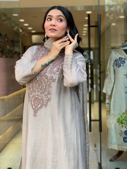 Pearl Mist Embroidered Straight Kurta Pant Set