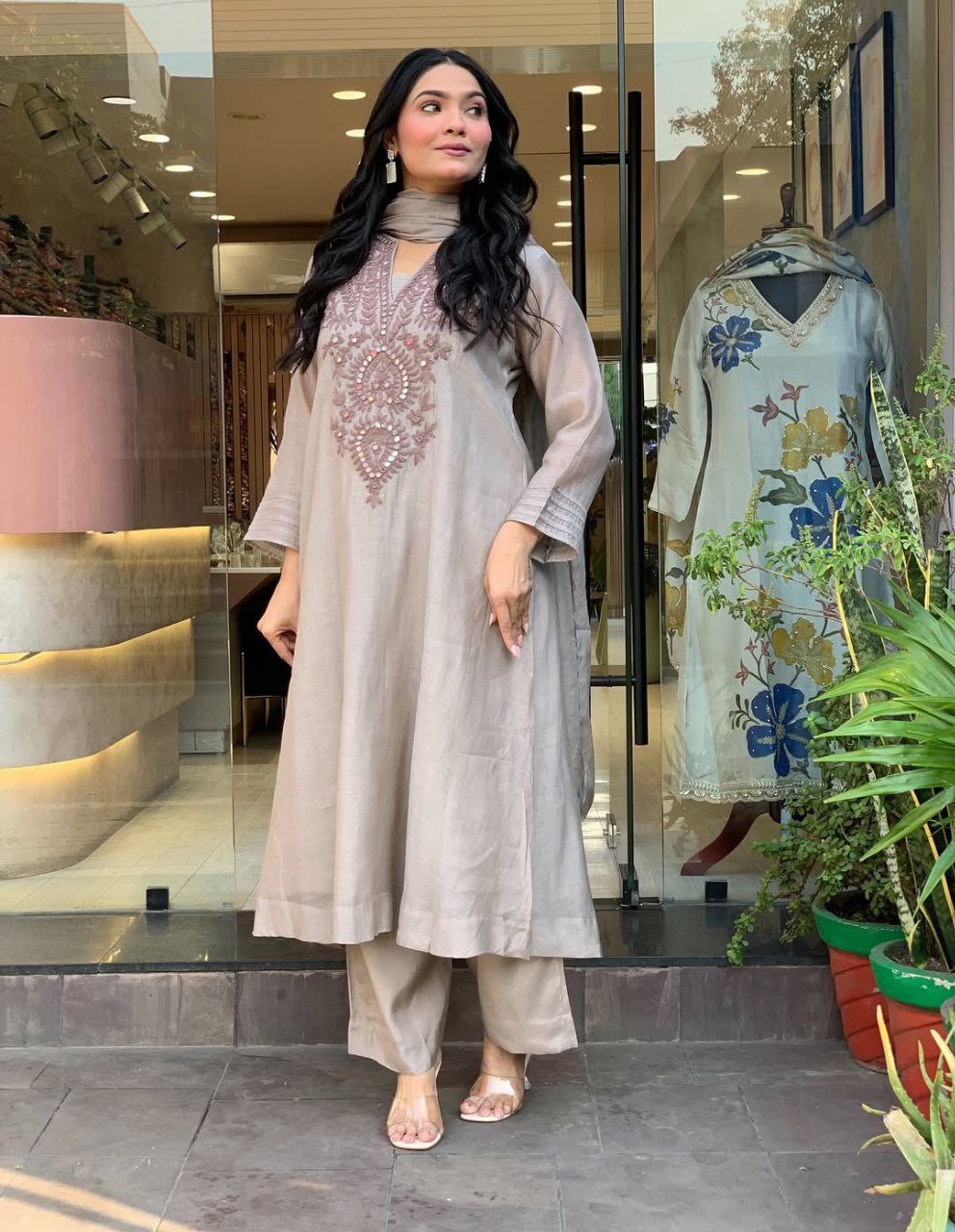 Pearl Mist Embroidered Straight Kurta Pant Set