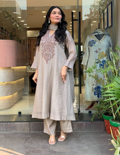 Pearl Mist Embroidered Straight Kurta Pant Set