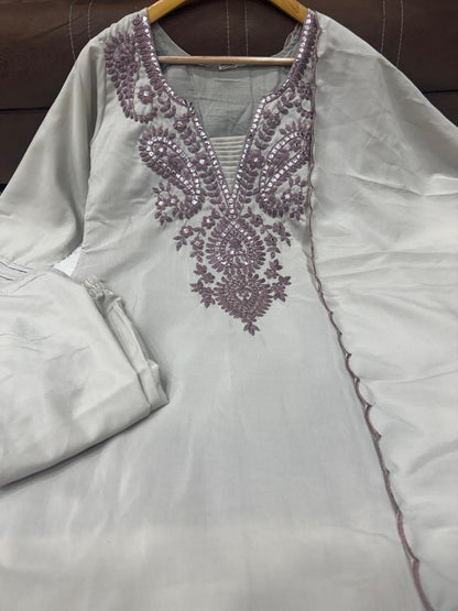 Pearl Mist Embroidered Straight Kurta Pant Set