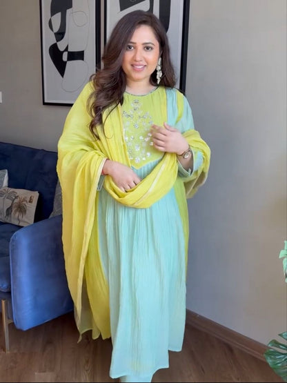 Refreshing Pista Green Embroidered Anarkali Suit Set