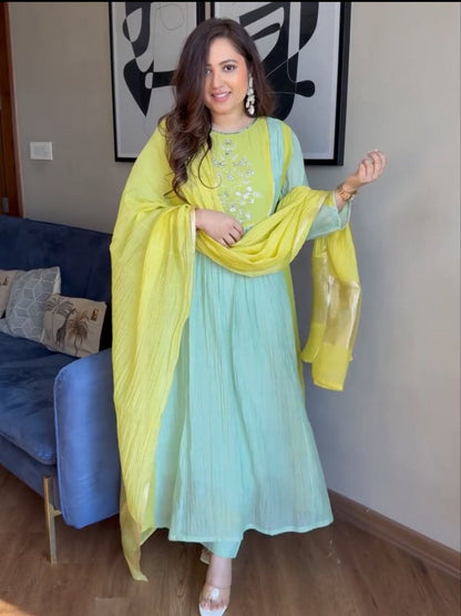 Refreshing Pista Green Embroidered Anarkali Suit Set