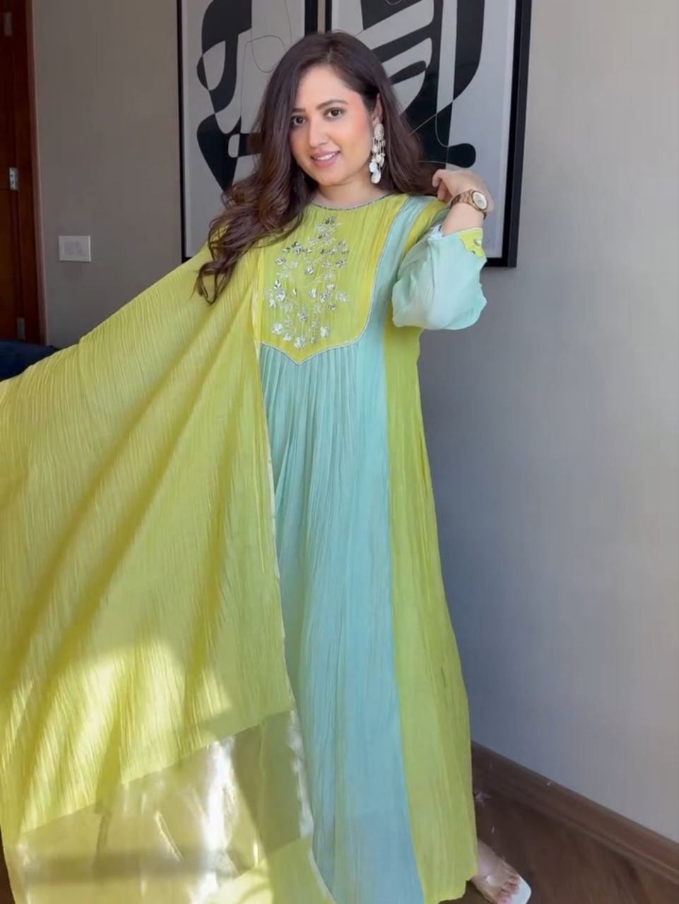 Refreshing Pista Green Embroidered Anarkali Suit Set