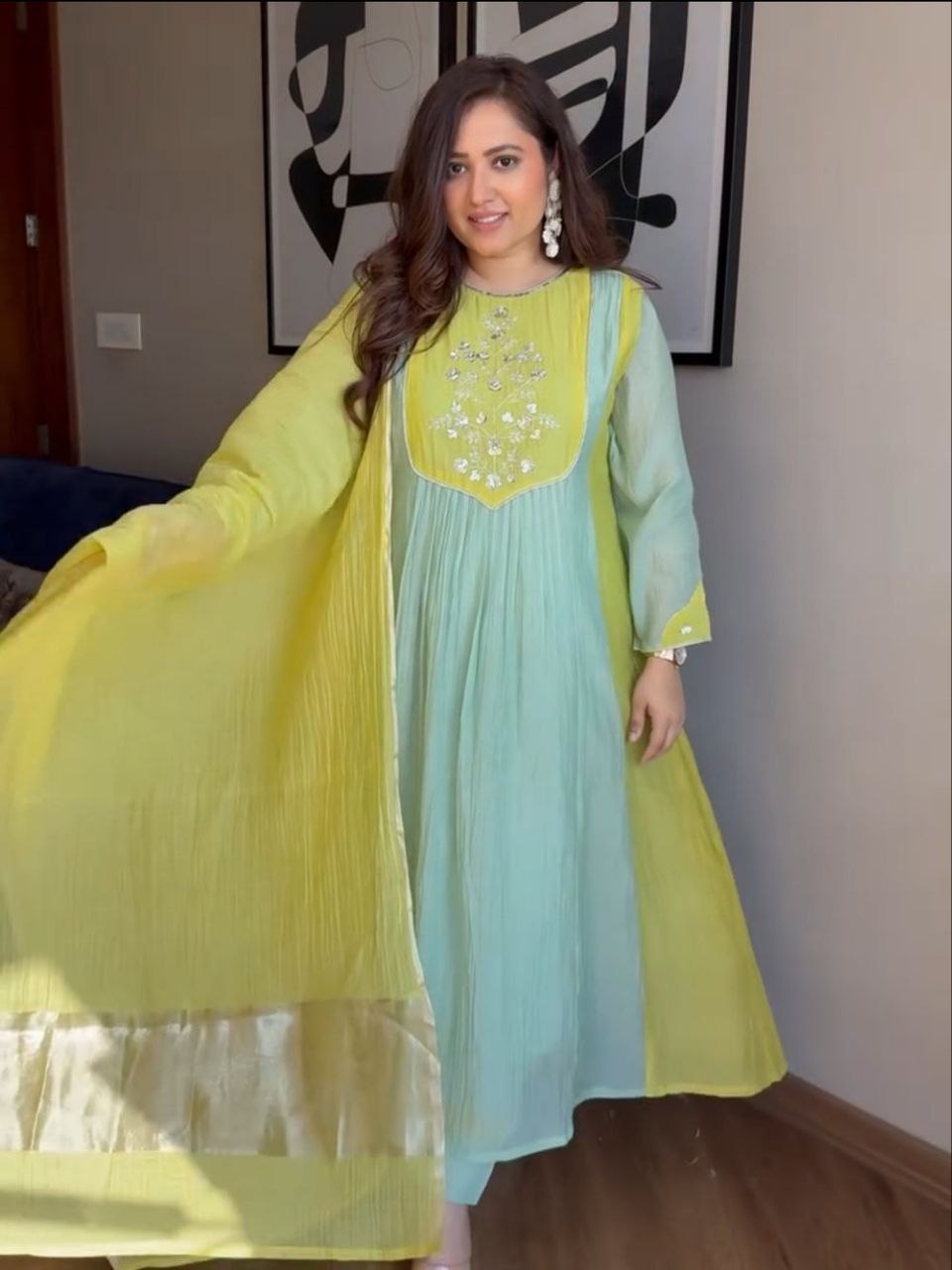 Refreshing Pista Green Embroidered Anarkali Suit Set