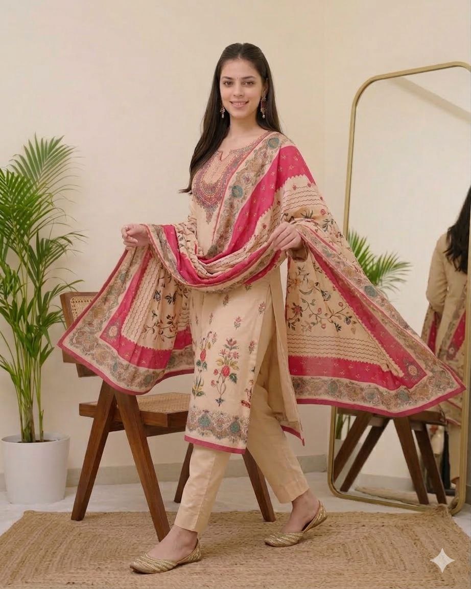 Blossom Charm Off-White Floral Embroidered Kurta Pant Set for Women