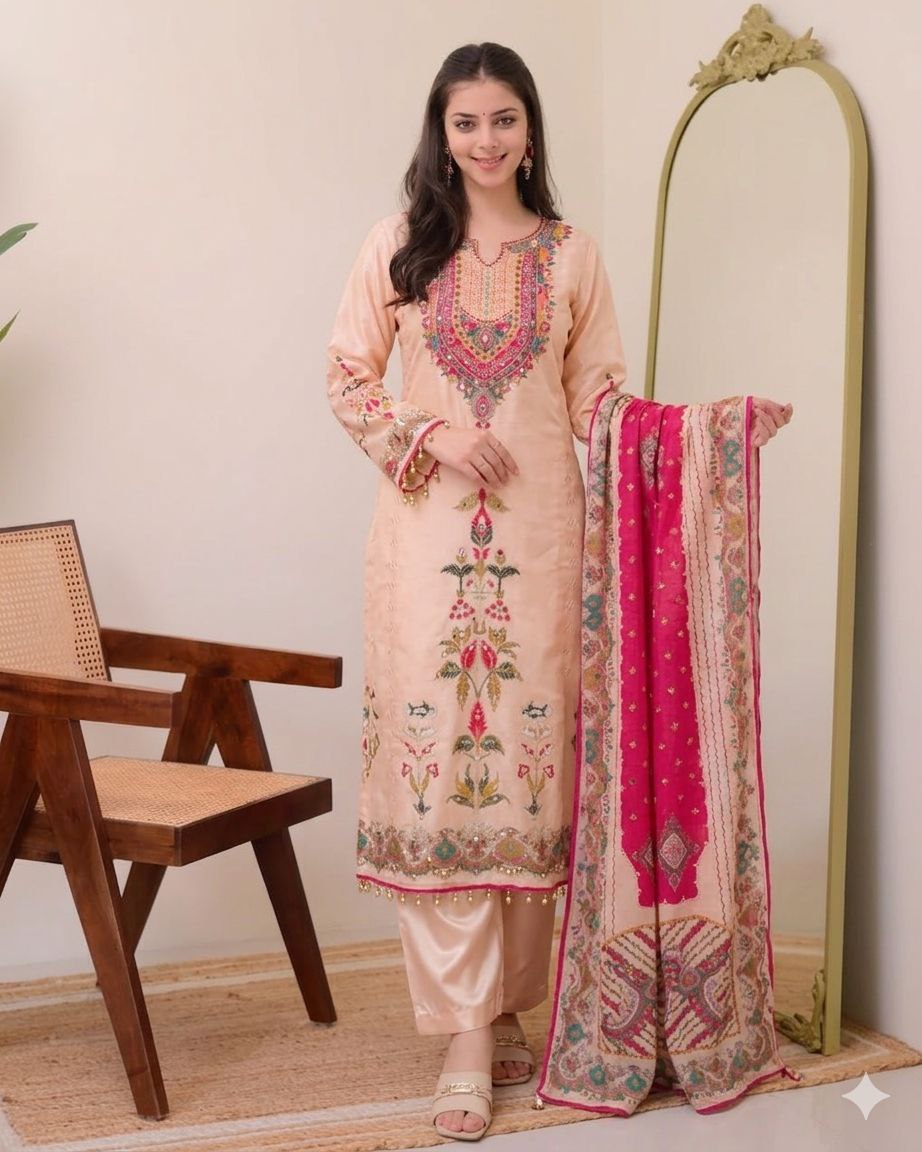 Blossom Charm Off-White Floral Embroidered Kurta Pant Set for Women